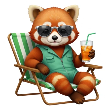 Red panda laying back on lawn chair with a drink wearing sun glasses sticker
