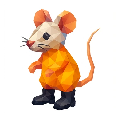 mouse emoji wearing black boots, low-poly polygonal style, vibrant colors sticker