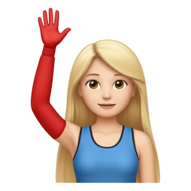 I want a white female animated gif emoji with long straight blonde hair putting hands up in the air. Wearing a tight no sleeve top  sticker