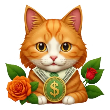 Cat whit money and a rose sticker