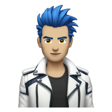 Punk man with white leather jacket with dark blue hair sticker
