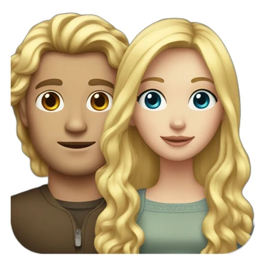 An american couple. The woman is blonde and has blue eyes and EXTREMELY long wavy hair. The man has dark brown, short hair, his left ear is perced. His eyes are green sticker