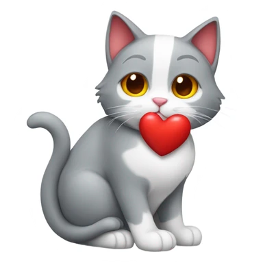 Grey red white cat holding the heart in her paws sticker