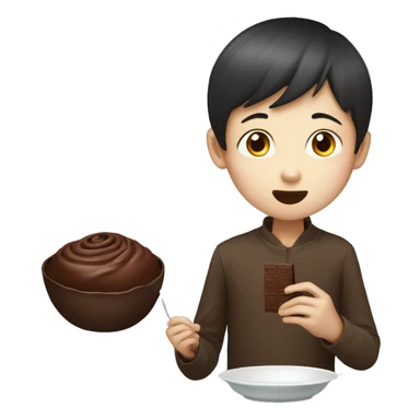 chinese boy with extremely thin and long eyes eating chocolate sticker