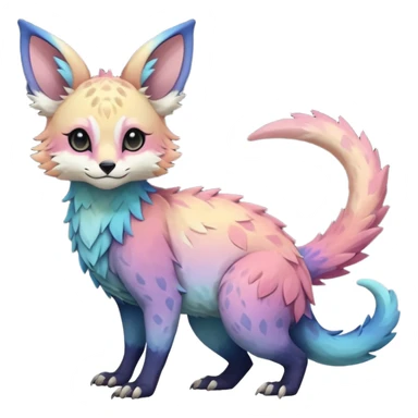 Feral Rare realistic edgy pretty beautiful handsome gorgeous pastel-gradient aesthetic colorful vibrant Vernid-Trico-species-Fakemon-creature by LiLaiRa, random markings, tufted ears, full body sticker