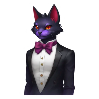 cool cartoon anthro edgy distinguished ethereal elegant beautiful fantasy black purple red ethereal fantasy nargacuga-Noivern-cat-Quiana-Fakemon collar harness bow tie full body sticker
