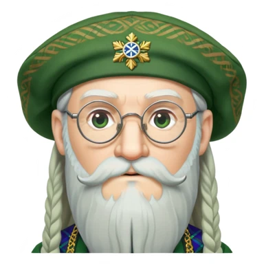 Dumbledore wear green scotland Tam o'shanter cap with decorative patterns, wear glasses, very long beard sticker