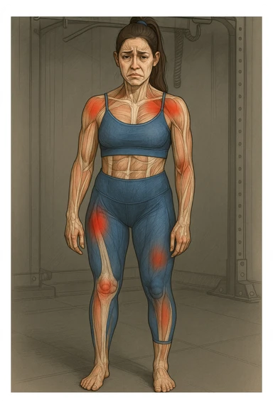 donna con infortuni e contratture frequenti in 3D realistica, donna dolorante immagine anatomica sticker