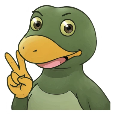 A cute duck with a sarcastic smile holding up its middle finger sticker