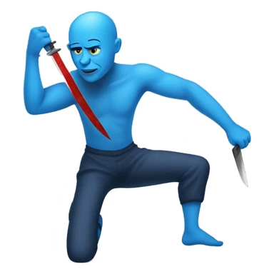 Bald blue man with one leg and a knife sticker