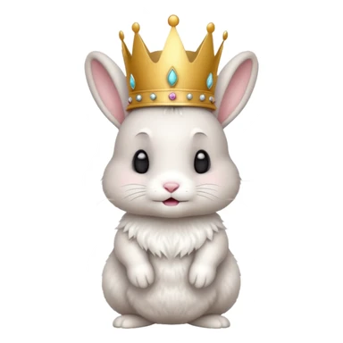 white cute bunny with big crown, funny, standing sticker