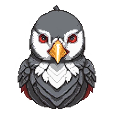 detailed gray crow head, reddened cheeks, big white eyes with determined look, short pointed beak sticker