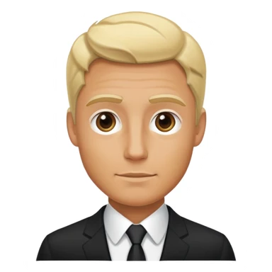 Blonde tanned man with normal sized head in black suit sticker