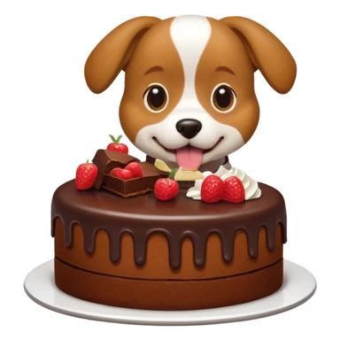 a dog eating a chocolate cake sticker