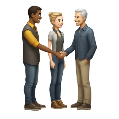 an old restaurant owner and young blogger in youth clothes, shaking hands, both with light skin, in great detail, in full height sticker