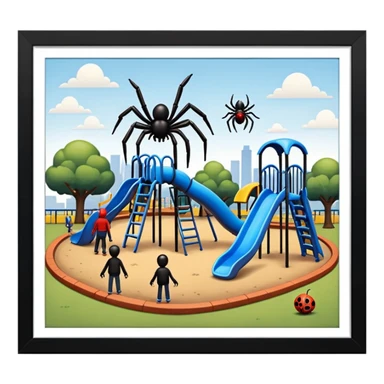 Playground giant people with tiny spider sticker