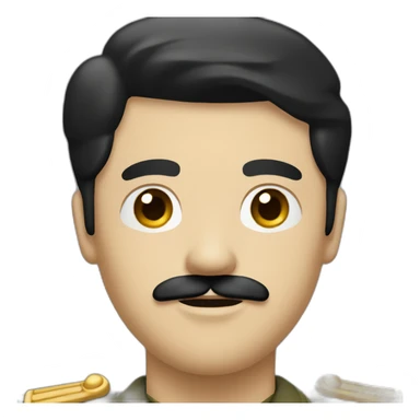 man with black hair and short moustache like chaplin black hair and a militar shirt sticker
