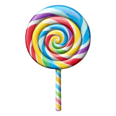 3D render of Lollipop Tree, made entirely of dessert materials, glistening sugar crystal texture, swirled rainbow hard candy top on a white stick, delicious confectionery aesthetic, Apple emoji style, isolated on white background --v 6.0. sticker