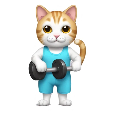 cat wearing gym clothes and holding a weight sticker