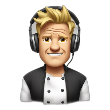 gordon ramsay listening with headphones, cooking sticker
