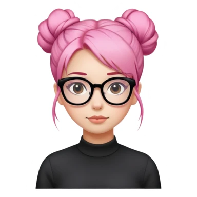 Pink hair bun girl black square glasses  sticker