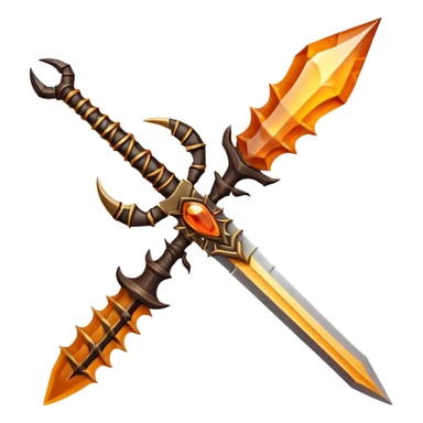 desert dagger object icon, scorpion-shaped guard, glowing amber gem in handle, tribal desert carvings, fantasy style, 3D cartoon, mobile game icon style, centered, clean background, no text, no watermark
 sticker