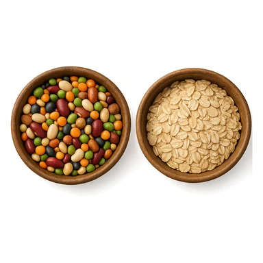 BOWL DI LEGUMI INSIEME A BOWL DI FIOCCHI DI AVENA POGGIATE,  iperrealistico 4k sticker