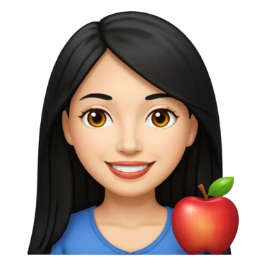 Hispanic mom with long straight hair, apple emoji style sticker