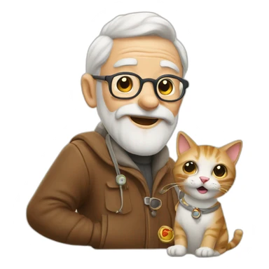 Old man saying meow with cute accessories sticker