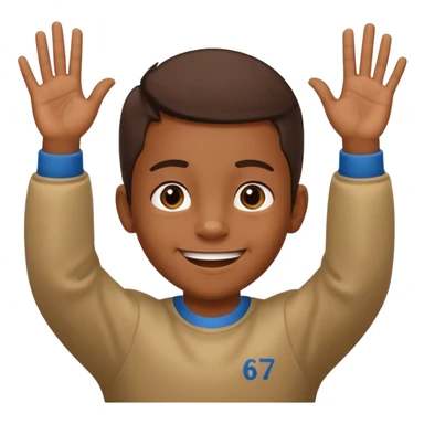  67 kid saying 67 with his two hands up and down sticker