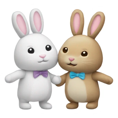 2 plush bunnies holding hands. One male one female sticker
