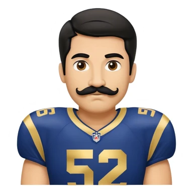 Chill guy in LA Rams jersey  with nu.ber 52. Black hair black mustache  sticker