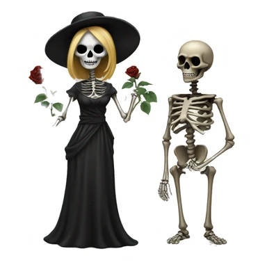 women Skeleton with black rose in hand seriously judging, standing sticker