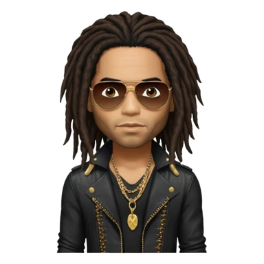 Lenny Kravitz with long dark brown dreadlocks, black metallic outfit sticker