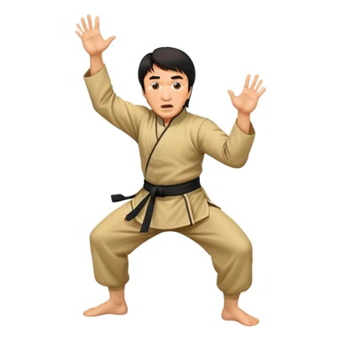 Jackie Chan in kung fu pose with his classic surprised expression, martial arts stance sticker