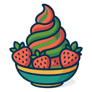 cheerful and colorful strawberry and matcha swirl dessert sticker