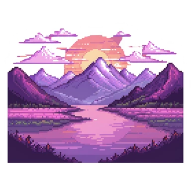 pink landscape with mountains and sunset sticker