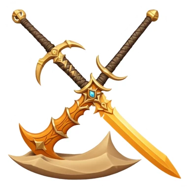 desert sand sword object icon, curved scimitar blade, sand-carved patterns, glowing amber runes, sandy aura around edge, fantasy desert weapon, 3D cartoon, mobile game icon style, centered, clean background, no text, no watermark
 sticker