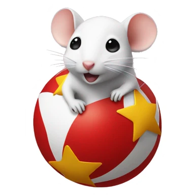 white mouse in a red suit on top of a red bouncy ball with a yellow star in the middle of the ball  sticker