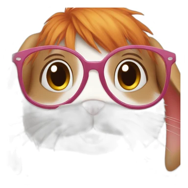 Cute little rabbit with glasses and red hair sticker