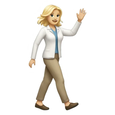 walking white woman, a blonde, friendly waving sticker