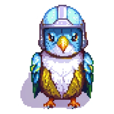 pixel art budgie with a shiny helmet, vibrant colors sticker