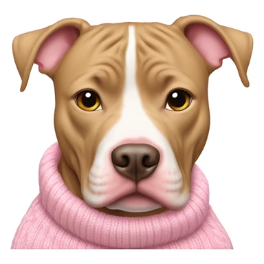Tan pitbull wearing pink sweater with white hearts sticker