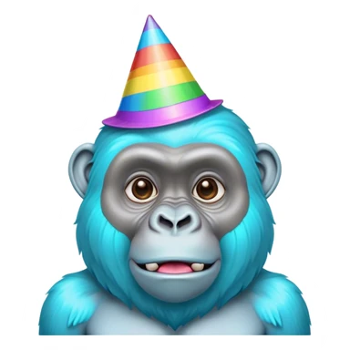 Low poly gorilla tag cartoony cyan gorilla with a party hat rainbow colored sticker