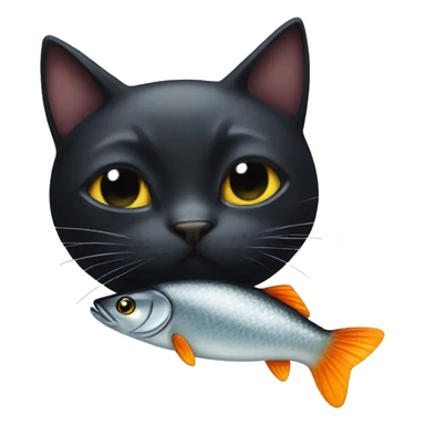Black cat eating a fish sticker