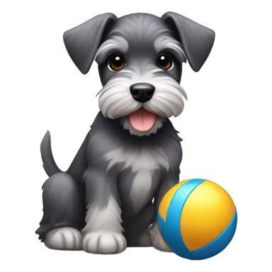 Schnauzer puppy with a ball sticker