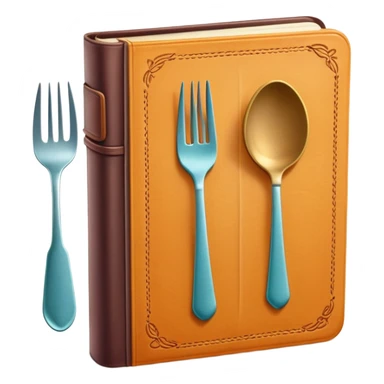 Colorful closed recipe book with a fork and spoon symbol on the cover, cookbook icon sticker