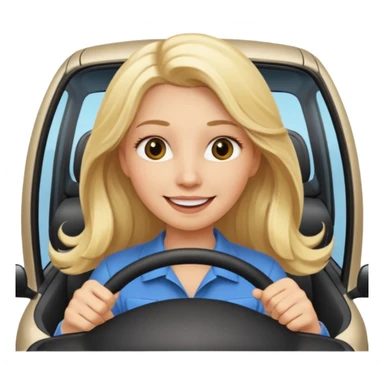 blonde long hair woman driving car. Happy face confidence sticker