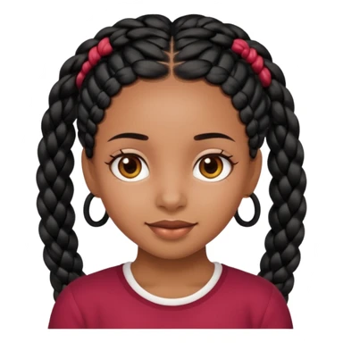 friendly black girl with neat black braids and soft brown eyes, face only, visually striking and charming, Apple emoji style sticker
