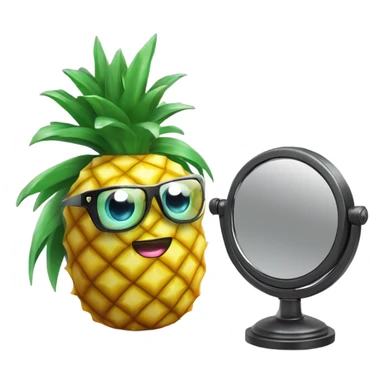 3D elegant pineapple🍍  with big shiny eyes 👀 pineapple holds mirror with its reflection 🪞🍍 sticker